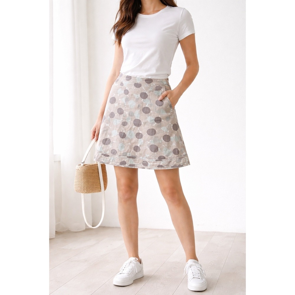 Boden A-Line Mini Skirt Womens Retro Geometric Polka Dot Taupe Blue Size 8‎